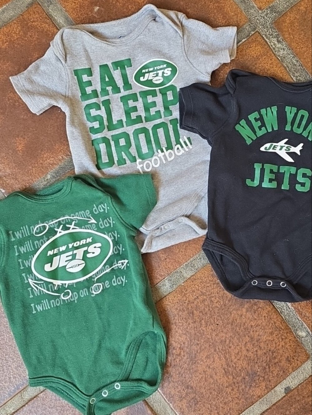 NY JETS NFL Baby One-Piece Bodysuit BUNDLE - Green/Grey/Black